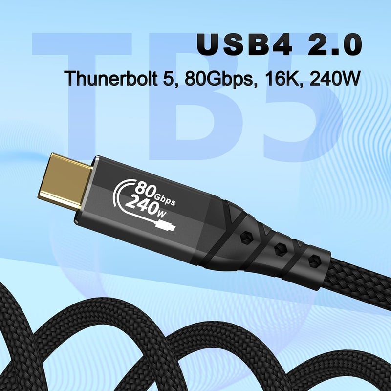 ZIKNYDO 16K for Thunderbolt 5 Cable 6.6FT/2m, USB C 80Gbps Data Transfer, 120Gbps Bandwidth for 16K/Dual 8K Displays, PD3.1 240W Charging for Thunderbolt 4, MacBook M4, eGPU, Mac mini M4 Pro, Monitor - Image 2
